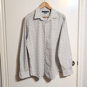 Perry Ellis Stretch Button Down Shirt L - Tropical Everglades Sketch Print